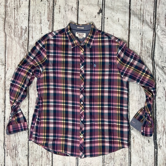 Penguin by Munswingwear Mens Plaid Long Sleeve Button Down Shirt - Picture 1 of 6